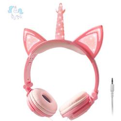 ONTA Unicorn Kids Headphones, Cat Ear LED Light Up Foldable Earphone Wired Over On Ear for Girls Boys,Kids Headband Toddler Tablet for School Supply/Travel/Holiday/Birthday/Cosplay Gifts