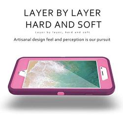 MXX iPhone 8 Plus Heavy Duty Protective Case with Screen Protector [3 Layers] Rugged Rubber Shockproof Protection Cover for Apple iPhone 7 Plus - iPhone 8 Plus/Apple Phone 8+ - Plum/Light Pink