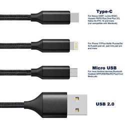 3Pack Multi Charging Cable, 5ft Multi Charger Cable Nylon Braided Multiple USB Cable Universal 3 in 1 Charging Cord Adapter with Type-C,Micro USB Port Connectors for Cell Phones and More[Upgraded]