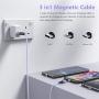 Melonboy Magnetic Charging Cable(2 Pack, 3.3ft/6.6ft), Soft & Tangle-Free Liquid Silicone Cable, 3 in 1 Magnetic Phone Charger Cable Compatible with Type-C, Micro USB and iProduct Devices - Purple