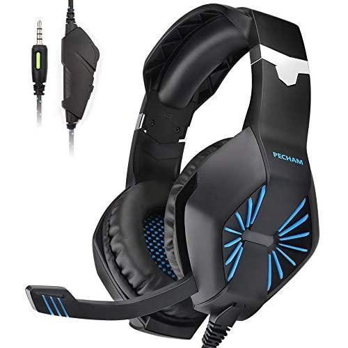 PECHAM Gaming Headset with Mic for Xbox One, PS4,Nintendo Switch, PC - Surround Sound, Noise Reduction Game Earphone - Easy Volume Control - 3.5MM Jack for Smart Phone, Laptops, Computer(Blue)