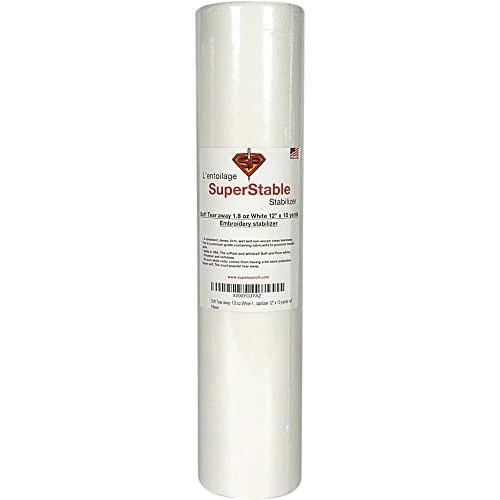 Soft Tear Away Stabilizer White 1.8 oz 12 inch x 10 Yard Roll. SuperStable Embroidery Stabilizer Backing