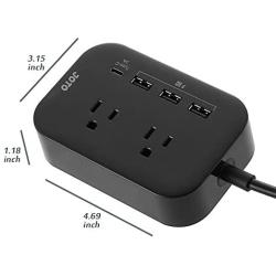 JOTO 2 Outlet Surge Protector Power Strip with USB Smart Charger (4 Port,5V 7.4A),with Type C Charging Port, 6.6ft Long Cord Extension, Home Office Desk Nightstand Travel Charger Station -Black