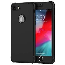 ORETECH iPhone 8 Case, iPhone 7 Case, with[2 x Tempered Glass Screen Protector] 360° Full Body Shockproof Protection Cover Ultra-Thin Hard PC + Soft Rubber Silicone for iPhone 7/8-4.7- Black