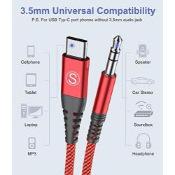 USB C to 3.5mm Audio Aux Jack Cable, Sweguard Type C Adapter to 3.5mm Headphone Car Stereo Nylon Cord for Google Pixel 4 3 2 XL, Samsung Galaxy S20,S20+,S20 Ultra,S10 S9 Note10 9, iPad Pro (4ft, red)