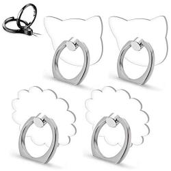 YDY 4 Pack Cell Phone Ring Holder, Transparent Finger Kickstand 360°Rotation Phone Ring Grip for Smartphone, 4 Silver(2 Round+2 Square) (2 Pack Special-Shaped Bracket)