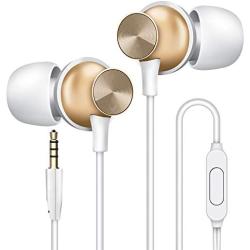 Wired Earbuds with Microphone, Overtime in-Ear Headphones with Pure Sound, Ear Buds with Mic, Earphones for iPhone 6/6s Plus/5s/SE, Galaxy, Android Smartphones, Tablets - Gold