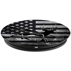 Fishing Deer Hunting Gift For Boys Men - Black American Flag PopSockets Grip and Stand for Phones and Tablets