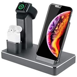 ZIKU Wireless Charger.6 in 1 Aluminum Alloy 80W 14A 5-Port USB Wireless Charging Stand Station Dock for Airpods/Apple Watch 5/4/3/2/iPhone SE/11 Pro Max/X/XS/XR/Xs Max/8/8 Plus-Built-in Adapter (Gray)