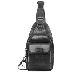 Mens Sling Bag Genuine Leather Chest Shoulder Backpack Cross Body Purse for Men And Women