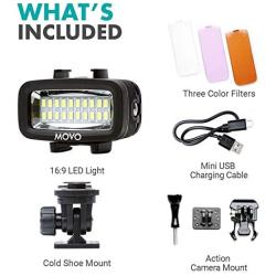 Movo LED-WP Underwater High-Power Rechargeable LED Video Light with Action Camera and Shoe Mounts, Compatible with GoPro, DSLR - Perfect for Vlogging, Traveling, Scuba Diving, Snorkel, Surfing, Sport