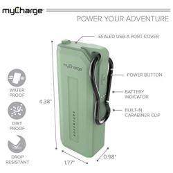 myCharge Adventure Portable Charger Waterproof Power Bank 3350mAh USB Rugged Outdoor External Battery Pack for Camping Accessories, Cell Phone (iPhone, Android for Samsung Galaxy) - Blue
