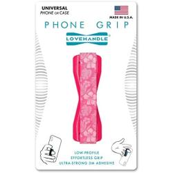 LoveHandle Universal Grip for Most Smartphones, Mini Tablets and Cases, Pink Aloha Design Colored Elastic Strap with Pink Base, LH-01-Aloha