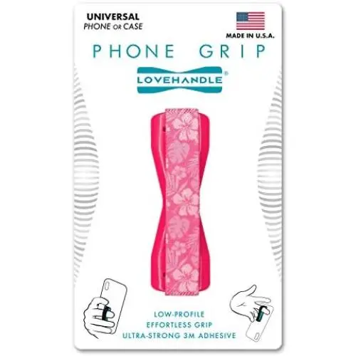 LoveHandle Universal Grip for Most Smartphones, Mini Tablets and Cases, Pink Aloha Design Colored Elastic Strap with Pink Base, LH-01-Aloha LoveHandle Universal Grip for Most Smartphones, Mini Tablets and Cases, Pink Aloha Design Colored Elastic Strap with Pink Base, LH-01-Aloha