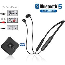 Bluetooth Headphones Transmitter for TV Watching, Golvery Neckband Wireless Stereo Earphones Earbuds Set w/Transmitter Adapter for Optical Digital, RCA, 3.5mm Aux TVs, Plug n Play, No Audio Delay