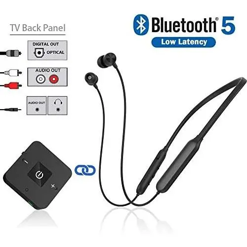 Bluetooth Headphones Transmitter for TV Watching, Golvery Neckband Wireless Stereo Earphones Earbuds Set w/Transmitter Adapter for Optical Digital, RCA, 3.5mm Aux TVs, Plug n Play, No Audio Delay Bluetooth Headphones Transmitter for TV Watching, Golvery Neckband Wireless Stereo Earphones Earbuds Set w/Transmitter Adapter for Optical Digital, RCA, 3.5mm Aux TVs, Plug n Play, No Audio Delay
