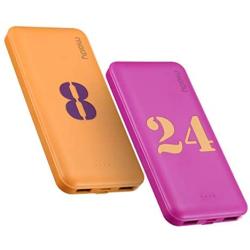 2-Pack Miady 10000mAh Dual USB Portable Charger, Fast Charging Power Bank with USB C Input, Backup Charger for iPhone X, Galaxy S9, Pixel 3 and etc (Yellow & Purple) …