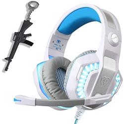 White Gaming Headset for Xbox One,PS4,PC,Laptop,Tablet with Mic,Pro Over Ear Headphones,Two Free 3.5mm Y Splitter,Noise Canceling,USB Led Light,Stereo Bass Surround for Kids,Mac,Smartphones