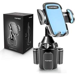 [Upgraded] TOPGO Universal Adjustable Cup Holder Cradle Car Mount for Cell Phone iPhone Xs/XS Max/X/8/7 Plus/Galaxy (Blue)