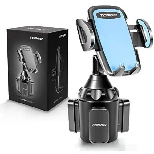 [Upgraded] TOPGO Universal Adjustable Cup Holder Cradle Car Mount for Cell Phone iPhone Xs/XS Max/X/8/7 Plus/Galaxy (Blue)
