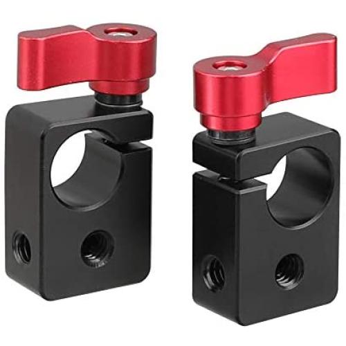 CAMVATE 15mm Single Rod Clamp with Red Ratchet Locking Knob (2 Pieces)