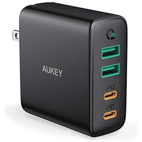 AUKEY USB C Charger, 48W 4 Port Fast Charging Adapter with Power Delivery, Foldable Wall Charger with 45W USB C Port Compatible with MacBook Air, USB C Laptops, iPhone 11 Pro Max, iPad Pro and Switch AUKEY USB C Charger, 48W 4 Port Fast Charging Adapter with Power Delivery, Foldable Wall Charger with 45W USB C Port Compatible with MacBook Air, USB C Laptops, iPhone 11 Pro Max, iPad Pro and Switch