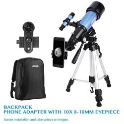 AOMEKIE Telescope for Adults Kids Astronomy Beginners 70mm Refractor Telescopes with Adjustable Tripod 10X Phone Adapter 3X Barlow and Backpack