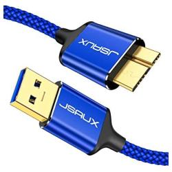 Micro USB 3.0 Cable, JSAUX USB A Male to Micro B Cable 2 Pack [3.3FT+6.6FT] External Hard Drive Cable Galaxy S5 Nylon Braided Cord for Samsung Galaxy S5, Note 3, Seagate Hard Drive, WD Hard Drive-Blue