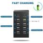 10 Ports Wall Charger,60W 10 Port (8 USB Port+PD 18W+QC 3.0) Charger Hub,Multiple Charging Station Desktop USB Rapid Charger,Compatible with Smartphones and Other USB Charging Devices