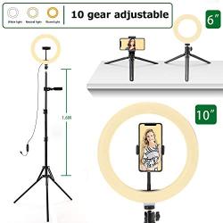 OSPUORT Ring Light with Stand, Phone Selfie Tripod for iPhone, Two LED Ring Lights, 10 & 6 Inches, Cell Phone Holder for Live Stream (Upgraded) Suitable for Makeup、YouTube Video、Photography、Live