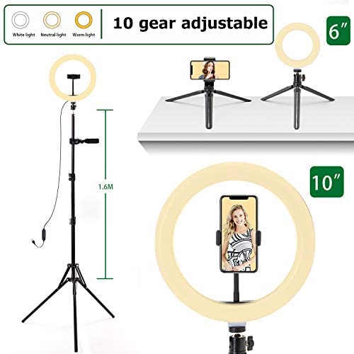 OSPUORT Ring Light with Stand, Phone Selfie Tripod for iPhone, Two LED Ring Lights, 10 & 6 Inches, Cell Phone Holder for Live Stream (Upgraded) Suitable for Makeup、YouTube Video、Photography、Live