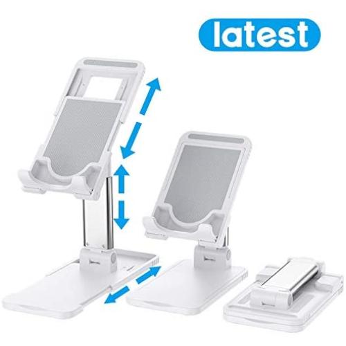 Cell Phone Stand, MAKAVO Telescoping Foldable Height Angle Adjustable Cellphone Stand Holder for iPad Samsung Tablets e-Readers iPhone 11 Pro Max 4-12.9inch (White)