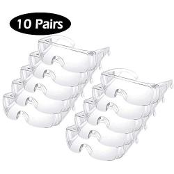 Clear Safety Glasses Personal Protective Equipment Standard Transparent Goggles UV Protection Adult with Clear Anti Fog Scratch Resistant Lenses For Construction, Laboratory, Chemistry Class (10 Pair)