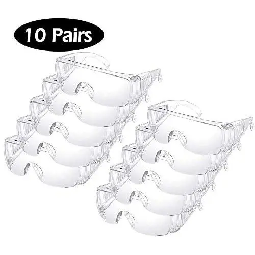 Clear Safety Glasses Personal Protective Equipment Standard Transparent Goggles UV Protection Adult with Clear Anti Fog Scratch Resistant Lenses For Construction, Laboratory, Chemistry Class (10 Pair) Clear Safety Glasses Personal Protective Equipment Standard Transparent Goggles UV Protection Adult with Clear Anti Fog Scratch Resistant Lenses For Construction, Laboratory, Chemistry Class (10 Pair)