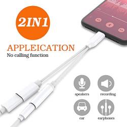 Headphones Adapter for iPhone Charger Dongle 3.5mm Jack AUX Audio Cable Adaptor Music & Charging for iPhone 7/8/XR/XS Max/11/SE Splitter Aux Adapter Earphone Converter Support iOS 12 or Higher