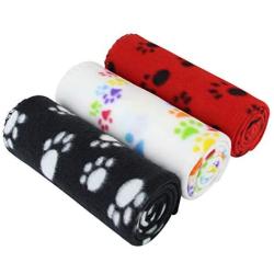 AK KYC 3 Pack 40x 28 inch Puppy Blanket Cushion Dog Cat Fleece Blankets Pet Sleep Mat Pad Bed Cover with Paw Print Kitten Soft Warm Blanket for Animals