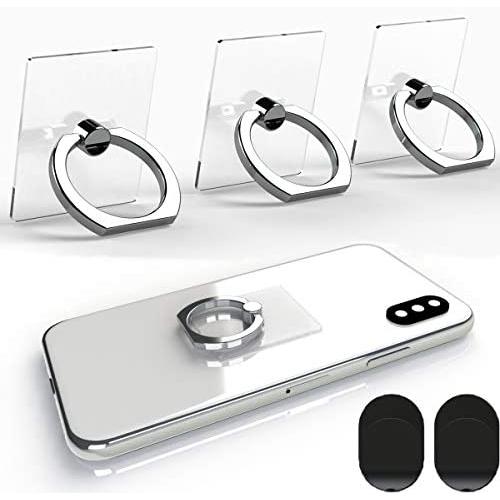Attom Tech Transparent Phone Ring Holder Grip 360 Degree Free Rotation, Clear Cell Phone Finger Ring Kick-Stand for - for iPhone X 8 7 Plus 6S 6 5s 5 SE, Galaxy S9 S8 S7 S6 Edge, Note 8 5 4(Silver)