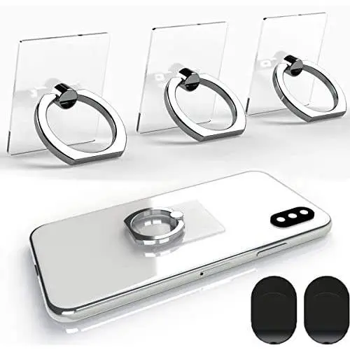 Attom Tech Transparent Phone Ring Holder Grip 360 Degree Free Rotation, Clear Cell Phone Finger Ring Kick-Stand for - for iPhone X 8 7 Plus 6S 6 5s 5 SE, Galaxy S9 S8 S7 S6 Edge, Note 8 5 4(Silver)