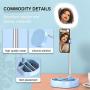 CameCosy Selfie LED Light with Tripod Stand +Foldable Beauty Mirror+Cell Phone Holder, Adjustable Brightness Fill Light for Makeup/Camera Video/YouTube, Compatible with iPhone/Android.-Blue