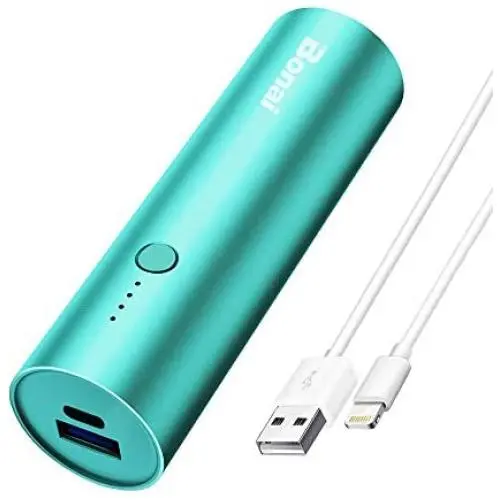 Portable Charger, BONAI Power Bank 5000mAh, (Ultra-Compact)(Aluminum)(Travel) Slim External Backup Battery Pack High-Speed Output Compatible iPhone,iPad,iPod,Samsung - Mint(Charging Cable Included)