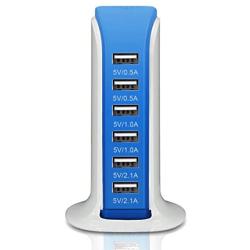 6-Port USB Wall Charger Desktop Charging Station Quick Charge 2.1,Compatible with Compatible fo Tablets Smartphones and More(Blue)