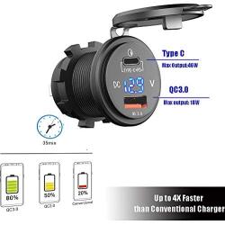 PD Type C USB Car Charger Socket 18W and QC 3.0 USB Quick Charge Socket 12V/24V Car Power Outlet Waterproof 64W Power Delivery 2.0 36W for Motorcycle Marine Boat RV ATV (Orange)