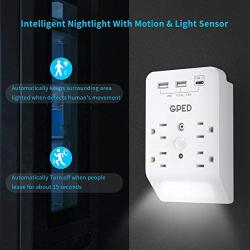 USB Wall Outlet,Plug-in Night Light with 2 USB & 1 Type-C(4.8A Total) Ports 4 Outlet, Intelligent Nightlight with Motion & Light Sensor, ETL Listed,Suitable for Bathroom, Bedroom, Living Room,Kitchen