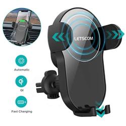 LETSCOM Wireless Car Charger,15W Qi Fast Charging Car Mount Charger Auto-Clamping Smart Positioning Air Vent Phone Holder Compatible with iPhone11/11Pro/11Pro Max/XS/XR/X/8/8+,SamsungS10/S10+/S9/S8