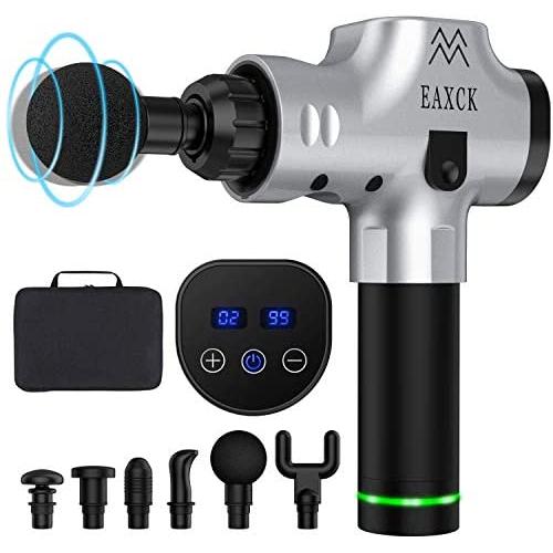 Massage Gun Deep Tissue, EAXCK Percussion Muscle Massager for Pain Relief Relieving Muscle Pain Soreness and Stiffness, Portable LED Display Super Quiet Brushless Motor