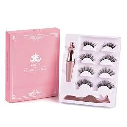 Magnetic Eyeliner And Lashes Magnetic Eyelashes,Natural Look 4 Pairs With Magnetic Eyelash Applicator Tool