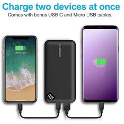 2020 Updated Ultra Compact 10000mAh Fast Charge Power Bank with Dual USB A and USB C Ports, Portable Charger with LED Digital Screen for iPhone, iPad, Samsung, Google Pixel, Nexus and More