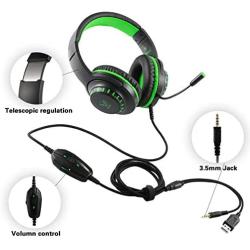 Pacrate Gaming Headset with Microphone for PS4 PC Xbox One Headset Stereo Surround Sound Intense Bass Headphone with LED Light Noice Cancelling for Computer Laptop Mac (Black Green)