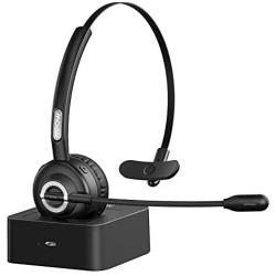 Mpow TH1 Trucker Bluetooth Headsets,Single Ear Wireless Headphones with Noise Canceling Microphone for Cell Phone PC Call Center, On Ear Design with Charging Base/17 Hours Talking Time