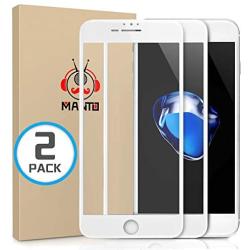 MANTO Screen Protector for iPhone 8 Plus 7 Plus 5.5-Inch Full Coverage Tempered Glass Film Edge to Edge Protection 2-Pack, White